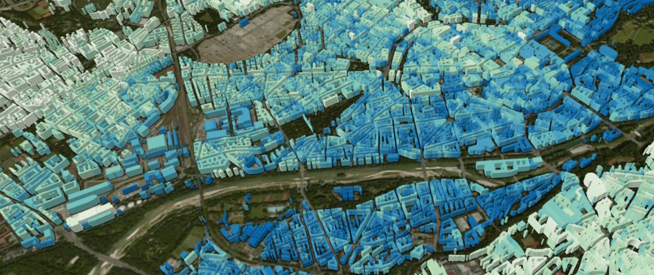 This image shows a section of a global 3D model of urban areas and was generated primarily using TanDEM-X Satellite data. To create this model for all cities in the world, sophisticated AI procedures are used. Image: Xiaoxiang Zhu, DLR/TUM